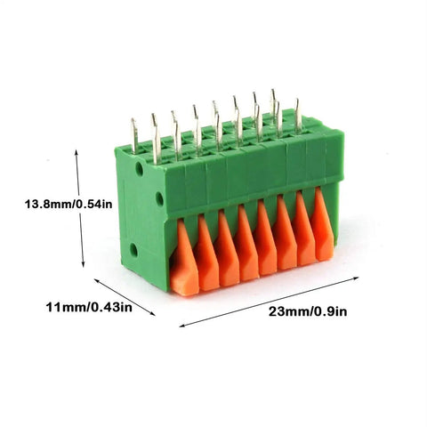 16 Position Spring Terminal Blocks PCB Connectors Kit 2x8 Pins 2.54mm Pitch Screwless 150V 2A in green and orange