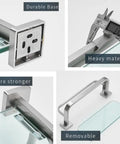 Heavy Duty Glass Bathroom Shelf With Towel Bar And Rail Wall Mount Storage Rack Stainless Steel SUS304 Brushed Nickel Finish Square Base details