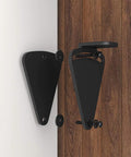 Barn Door Lock Hardware Black Steel Sliding Privacy Latch installed on wood door, durable carbon steel, black powder coat finish