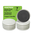 Eight Pack Extra Large Furniture Sliders For Carpet And Hardwood Floors Heavy Duty Reusable Gliders in beige, 7-inch round pads.