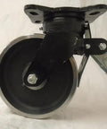 Heavy Duty 8 Inch Swivel Caster With Total Lock Brake and Tough As Nails Kingpinless Drop Forged Steel Wheel isolated view.