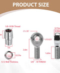 Two Pair 5/8 Inch Chromoly Heim Joint Rod End Kit With Spacers And Lock Nuts dimensions showing size specifications and threading details.