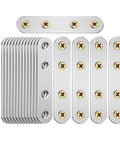 Flat Mending Plates 18 Pack Stainless Steel Brackets Easy Install No Sweat Heavy Duty Metal Joining Plates For Furniture And Home DIY Projects Shelves Cabinets And Repair Jobs, arranged with screws