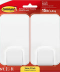 Extra Large Heavyweight Wall Hooks With Adhesive Strips For Damage Free Hanging Up To 15 Lb Each Includes Two White Hooks And Eight Strips