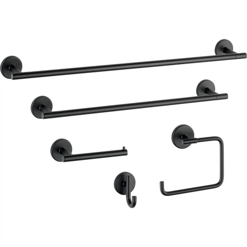 Matte Black 24 Inch Towel Bar For Bathroom And Kitchen, Corrosion Resistant Finish, set with towel ring and hooks for modern look