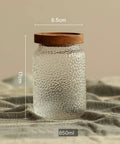 Premium Glass Coffee Canister With Secure Locking Lid, 850ml size, clear textured glass, 8.5cm by 17cm, for kitchen storage.