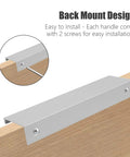 Back Mount Finger Edge Pulls 2 Pack 80mm Aluminum Hidden Handle Concealed Tab installed on wooden drawer