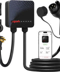 Lightning Fast Level 2 EV Charger With 40 Amp Output 240V NEMA 14 50 Plug In Home Charging Station Smart WiFi App Control 25 Foot Cable J1772 Universal Connector UL ETL Certified 5 Year Warranty image showing charger with cable and app display.