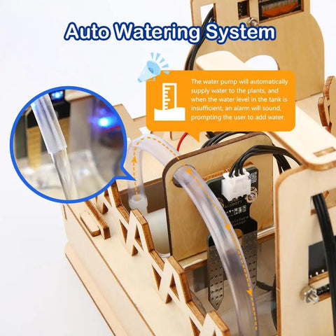 ESP32 IoT Smart Farm Kit for Arduino Scratch App Controlled STEM Coding Kit with Sensor Pack Hands On Wood House Building Toy Educational STEM Kit for Kids 12 Plus Learn Smart Agriculture and Home Automation auto watering system, clear tubing