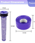 Dimensions of pre and post filters from 10 Pack Replacement Vacuum Filters For V7 And V8 Cordless Vacuums displayed.