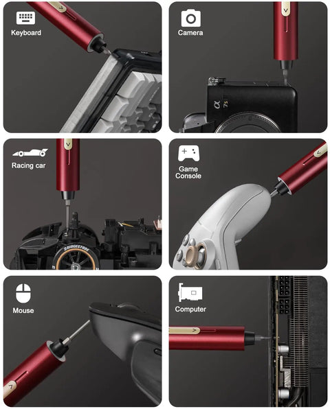 E2 Ultra Electric Screwdriver Kit With 50 Magnetic Bits and 0.6N.m torque shown with various electronic devices