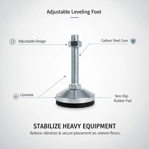 Adjustable Leveling Foot For Furniture To Stop Wobble On Irregular Floors with carbon steel core and D40 rubber pad.