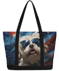 Cool Dog Sunglasses Inspired Canvas Laptop Tote For Women, Lightweight Office Briefcase Style Bag, 14.1 x 20.4 x 4.7 Inch Fits Laptop Or iPad, Travel Ready Work Bag For Bosses On The Go, featuring a dog with sunglasses.