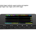 DS213 Tablet Oscilloscope 4 Channel Handheld Digital Storage Scope Kit front view displaying waveform screen and controls.