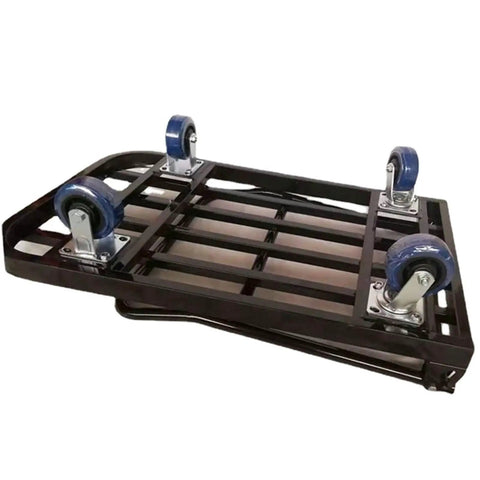 Beefy Heavy Duty Platform Truck Cart With Flatbed Rugged Steel Powder Coated Finish Easy Assembly Built For Moving Heavy Loads In Garages Workshops And Warehouses, underside view