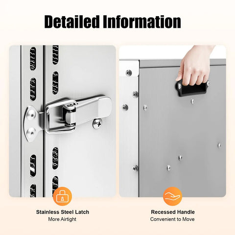 Heavy Hitter 18 Tray Food Dehydrator Machine featuring stainless steel latch and recessed handle for easy use and airtight seal.