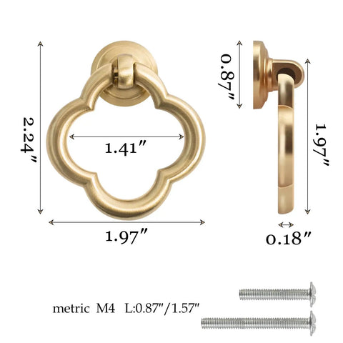Gold Zinc Alloy Cabinet Knobs Set For Kitchen Cabinets And Drawers Durable Dresser Handles Cupboard Knobs For Bathroom And Home Furniture Wear Resistant And Corrosion Resistant Hardware, showing dimensions and screws.