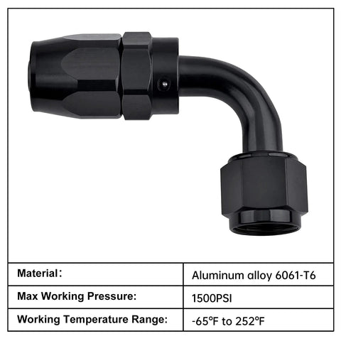 6AN Hose End Fitting 90 Degree Swivel for CPE Braided Hose Black 2 Pack Aluminum 6061T6 AN Size 9/16-18 UNF Swivel Adapter for Stainless or Nylon Braided Lines, black 90-degree fitting