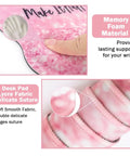 Close-up of memory foam material and lycra fabric in pink 4-In-1 Gaming Desk Pad Set with keyboard and mouse wrist rests.