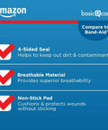 Sheer And Clear Adhesive Bandages Variety Pack features benefits like 4-sided seal, breathable material, and non-stick pad.
