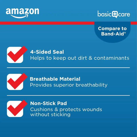 Sheer And Clear Adhesive Bandages Variety Pack features benefits like 4-sided seal, breathable material, and non-stick pad.