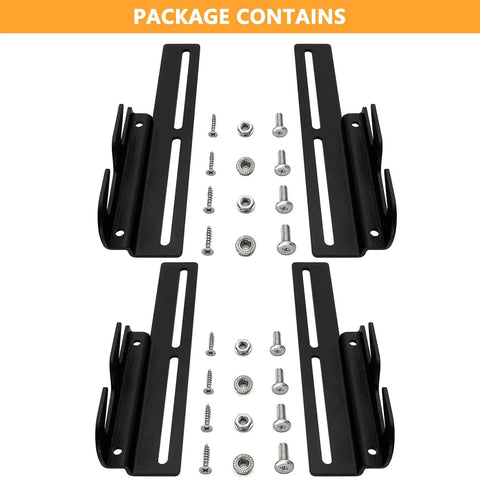 Four Piece Heavy Duty Bed Frame Conversion Brackets For Headboard Or Footboard Galvanized Steel Height Adjustable Kit in classic black with hardware.