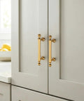 Champagne Bronze Cabinet Pulls 3 Inch Center Hole, 30 Pack Zinc Alloy Kitchen Cabinet Handles on gray cabinet doors