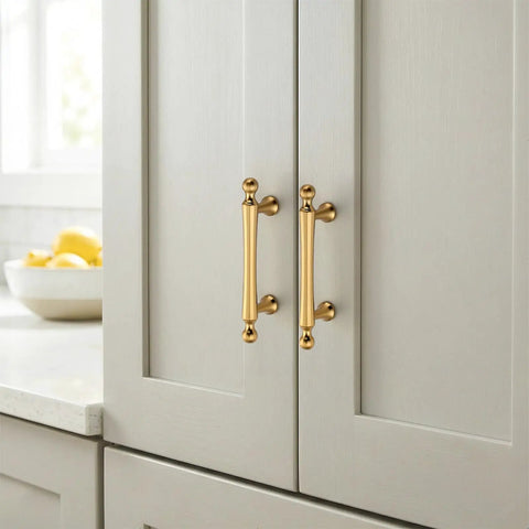 Champagne Bronze Cabinet Pulls 3 Inch Center Hole, 30 Pack Zinc Alloy Kitchen Cabinet Handles on gray cabinet doors