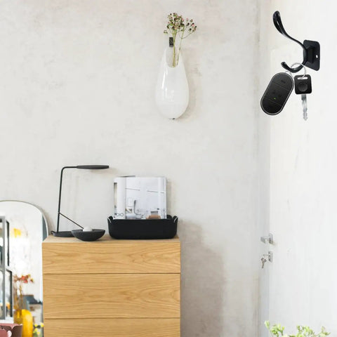 Vintage Matte Black Wall Hooks Set Of Five For Hanging Heavy Coats Umbrellas And Handbags Boasts Dope Industrial Vibes And Rock Solid Screw Mount Hardware, mounted on a wall with keys.