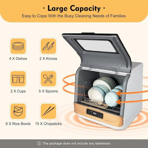 Smooth Operator Countertop Dishwasher With Heated Dry Cycle And Three Speed Wash Options delivers large capacity for family cleaning needs.