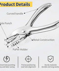 Durable 1/4 Inch Single Hole Puncher With 8-Sheet Capacity For Crafts showing ergonomic steel construction and paper holder