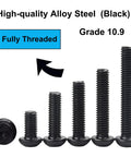 Top Notch Grade 10.9 Socket Bolts, Assorted Button Head Torx Screws With T25 Wrench, Fully Threaded M5 Machine Screws Set, Black Oxide Coated.