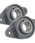 Two Pack 2-Bolt Flange-Mount Ball Bearing Unit With Cast Iron Housing, Insert Bearing, 1-3/4 Inch Bore, Set Screw Locking