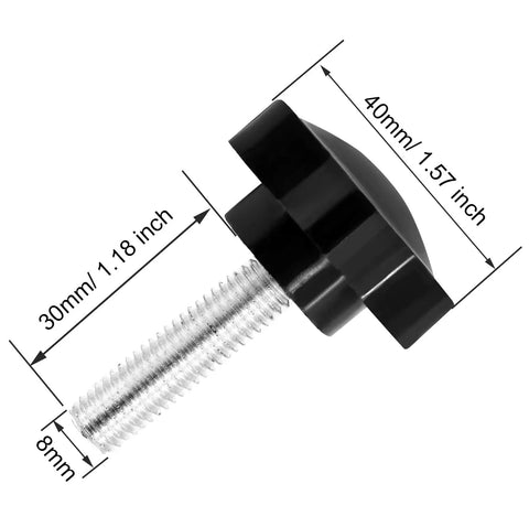 M8 Threading Star Hand Knob Screw, 30mm length, plastic and steel, for woodworking cabinets and DIY fixes.