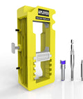 All In One Door Hinge Jig For 3 To 5 Inch Hinges With Square And Radius Corners Pro Grade Door Mortise Template in yellow with bits