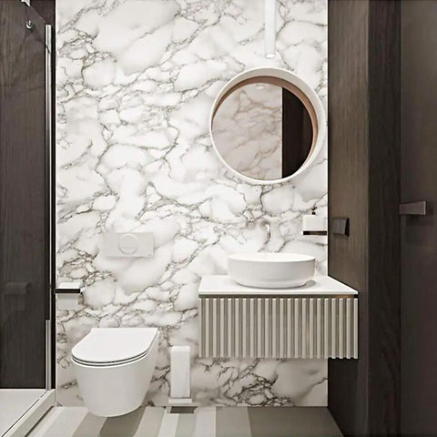 Bathroom with Ultra Wide Marble Contact Paper Peel And Stick For Countertops Desks And Tables 36x197 Inches Waterproof Self Adhesive Vinyl Wrap