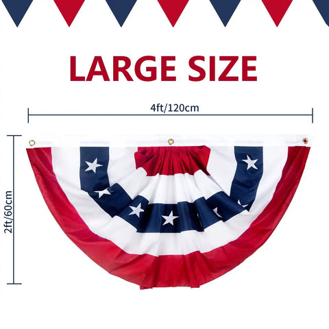 Big 2x4 Ft Pleated American Flag Bunting Half Fan Set Of 5 For Indoor Outdoor Red White Blue USA 4th Of July Memorial Day Decor