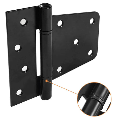 Heavy Duty Gate Hinges 3.5 Inch 4 Pack Black Iron Square Barn Hinges close-up view of black iron finish for outdoor use