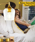 Gold Industrial Table Lamp with USB Charging, Dimmable Touch Control, Bell-Shaped Glass Shade, Bedroom Setting