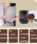 Professional 58 Mm Coffee Tamper Machine With Auto Fill And Tamp System Plus Six Height Options showing constant pressure vs auto-induction.