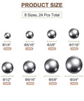 Chrome steel precision bearing balls kit, 24 pcs in eight sizes from 1/4" to 3/4", 3 pcs each