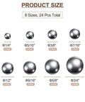 Image showing sizes of Pro Grade 24-Piece G200 Precision Balls Set Stainless Steel 304 Bearing Balls from 1/4" to 3/4".