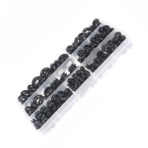 260 Piece Rubber Grommets Kit For Electrical Cable Holes 7 Size Blanking Grommets Flexible Rubber Hole Plugs For Wiring And Conductors Durable Heat Resistant Reusable Easy Drill Hole Insertion, black grommets in organizer box