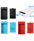 Rugged Six Slot Battery Enclosure With Real Time Digital Display For Portable Road Trips And Campouts Plug And Play Usb Charger Case, showing black, blue, and red battery cases.