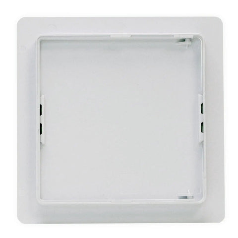 Zero Stress Installation Removable Plastic Access Panel With Frame Built Right For Six By Nine Inch Openings Fits Drywall Ceilings Smoothly, shown from above, measuring 7x10 inches.