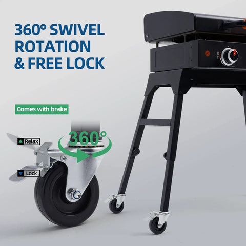 3 Inch Swivel Caster Wheels With Brakes For Griddle Stands showcasing 360-degree mobility and locking mechanism on griddle leg