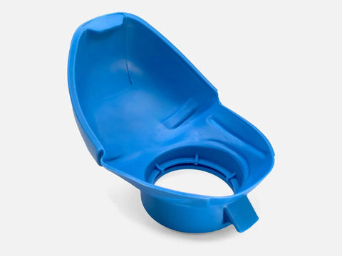 Universal Windshield Washer Fluid Reservoir Cap Replacement With Funnel Mode Fits 46 To 55 mm Neck blue cap viewed from side