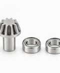 Bevel Gear Set For RC Cars Built Tough With Powder Metallurgy Metal Construction Replacement Bearings For Trail Course And Rock Crawl Rigs To Beef Up Your Drivetrain. Silver bevel gear set with two bearings