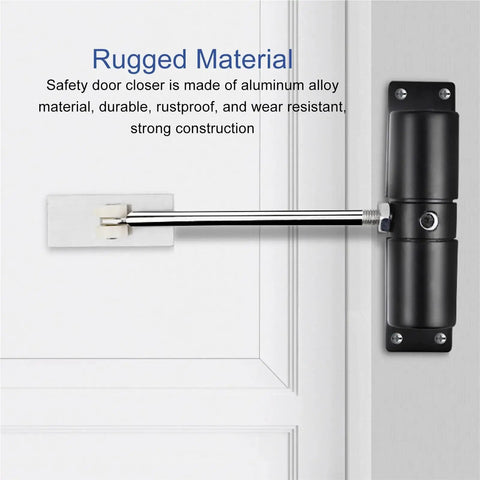 Automatic Door Closer Quiet Aluminum Alloy Self Closing Mechanism Spring installed on a white door