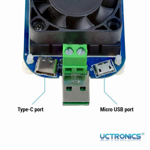Dope USB Load Tester With Adjustable 35W Discharge Module For Quick Charge QC2.0 QC3.0 AFC FCP Testing, Smart Temperature Control And Cooling Fan, All-In-One Electronic Load And Fast Charge Protocol Trigger, 4.0 To 25.0V DC Range, Type-C and Micro USB ports
